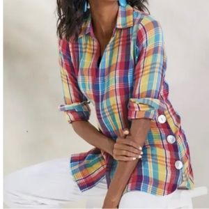 Soft Surroundings Gauzy Rainbow Plaid Shirt